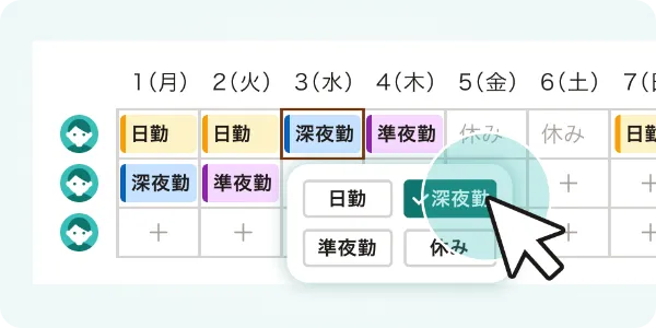 管理者がシフトを作成する画面